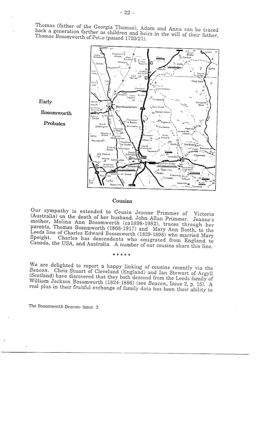 Map of early Bosomworth probate locations in North Yorkshire