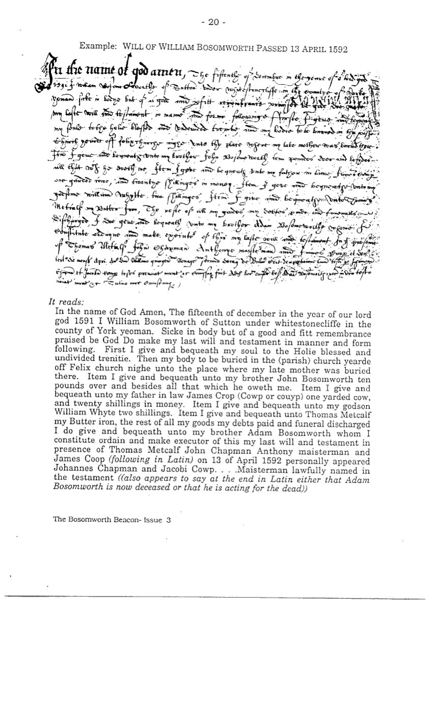 Scan of the original will of William Bosomworth, 1591