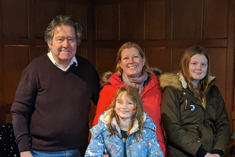 Brian, Angela, Emily and Annabelle showing the girls Kirkby Thore Hall in the paneled room I built