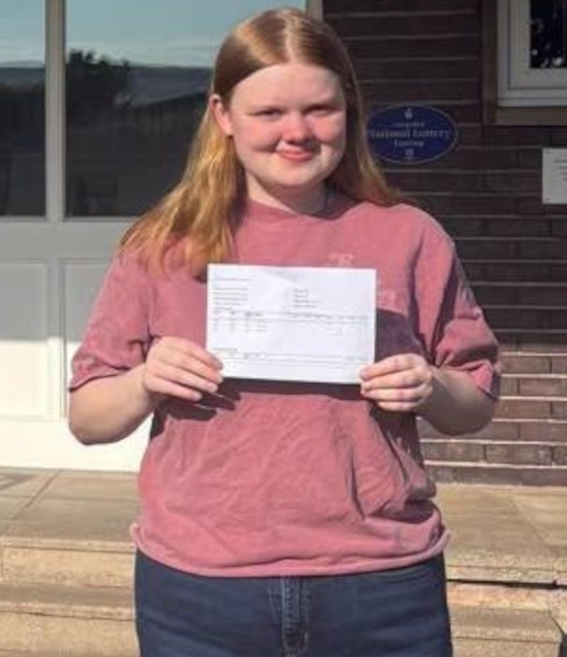 Emily with her A-level results